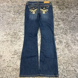 Seven7 Bootcut Jeans Womens 4 (29x32) Blue Low Rise‎ Embroidered Western Y2K